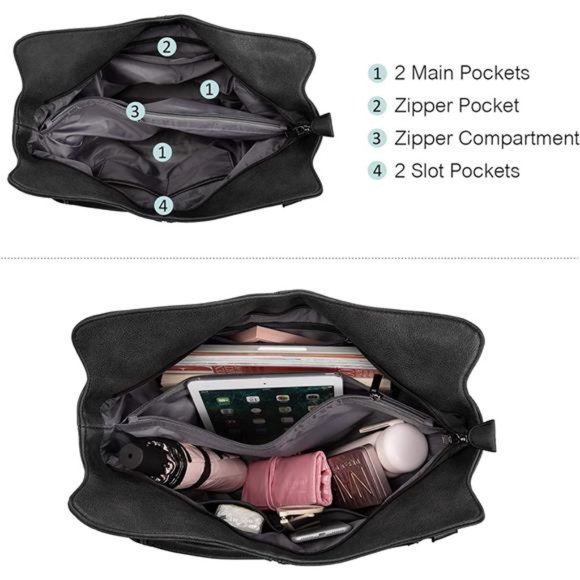 2 Pcs Tote Bag PU Leather Shoulder Bags Fashion Hobo Bags Large Purse Handbags - Picture 4 of 6